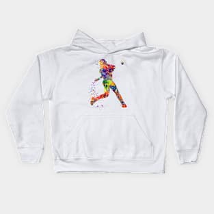 Baseball Boy Batter Colorful Watercolor Softball Player Kids Hoodie